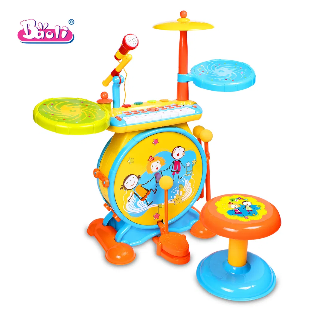 Baoli Interactive Kids Drum Toy with Microphone and Flashing Lights, Musical Learning Toy with MP3 Connection for Toddlers