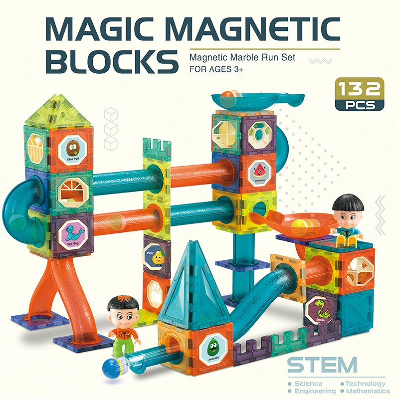 Aijh 132PCS Marble Run Magnetic Tiles Brinquedo Infantil Game Early Learning Educational DIY Blocks Sets Kids Toys