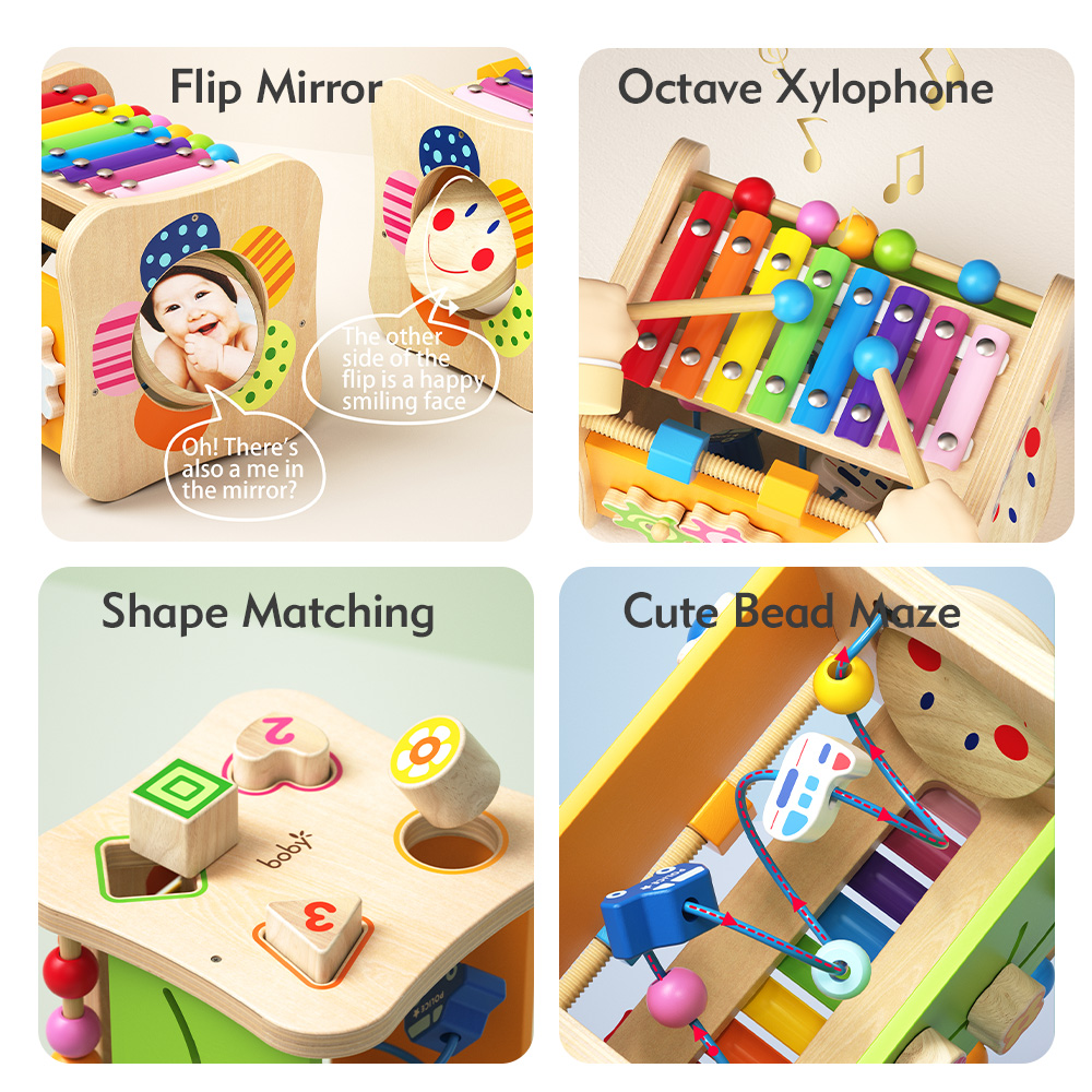 Montessori Wooden Educational Toys for Toddlers 1-2 Years Sensory Multi-Functional Activity Box