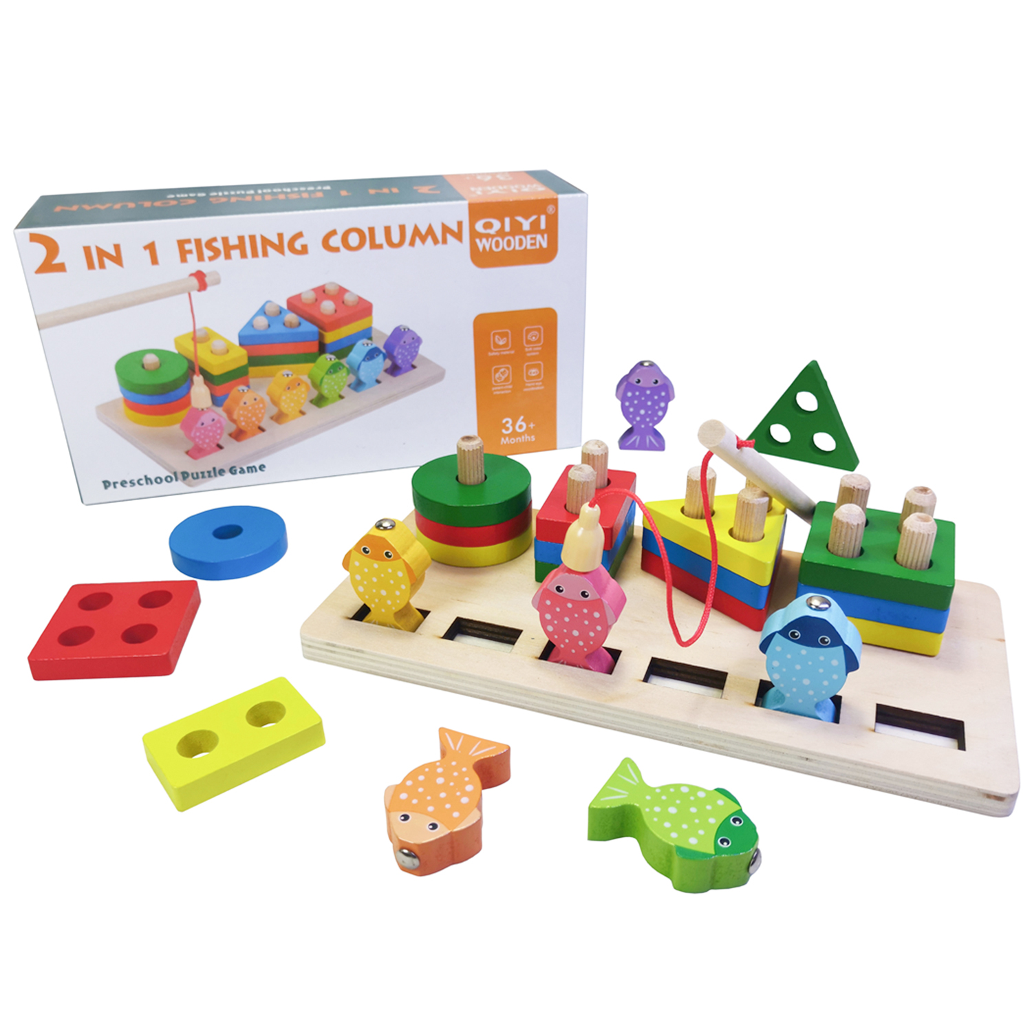 Montessori Toys for Toddler Wooden Blocks Sorting Stacking Preschool Early Learning Toys Color Recognition Shape Sorter Puzzles