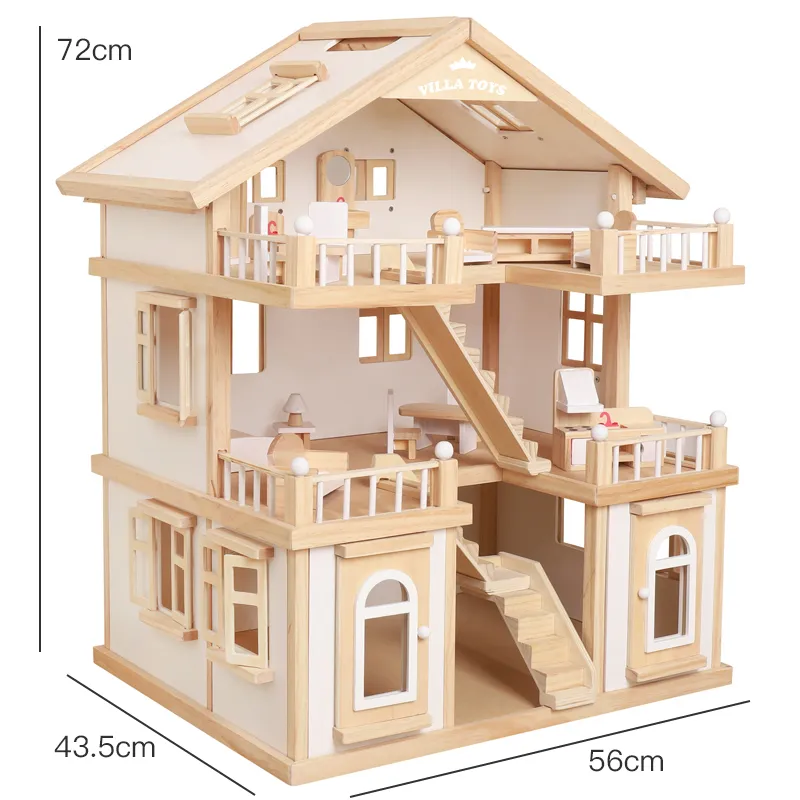 Play Dollhouse Wood Doll House Child House Kids Educational Gift Baby Montessori