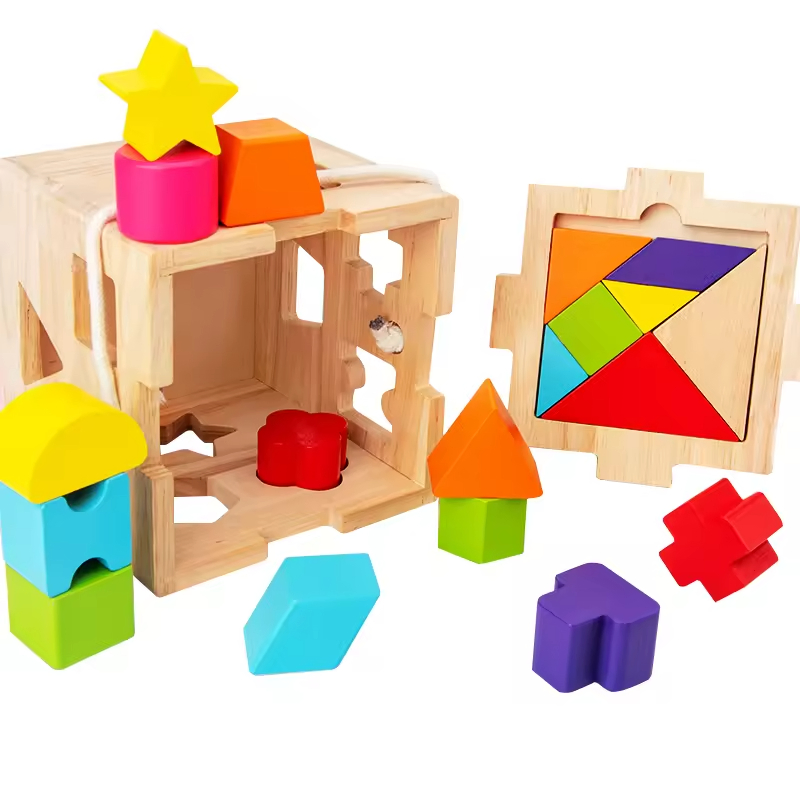 Safe Montessor Multi-Functional Shape Cognition Matching Other Building Block Box Creative DIY Tangram Puzzle Learning Toys for Kids
