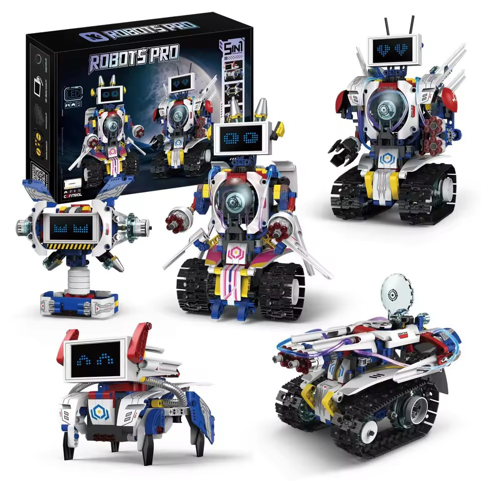 Xinbo Wholesale Kids Smart 5-in-1 Robot Kit Toy with LED Screen Parts Programable Educational Stem Remote Control Christmas Gift Building Blocks Sets