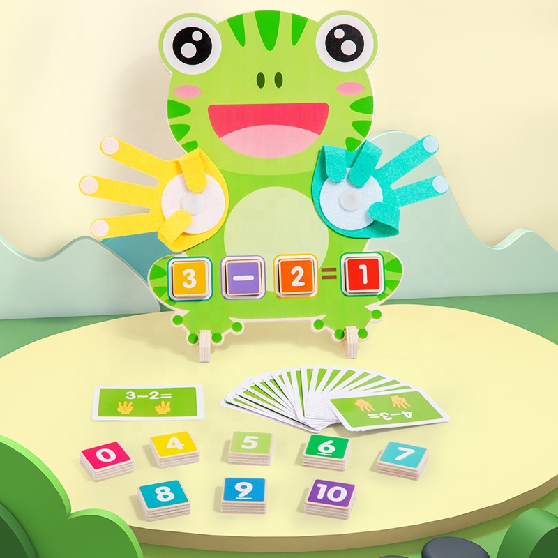Frog Wooden Math Counting Toys For Toddlers, Montessori Finger Counting Board, Preschool Number Recognition Math Manipulatives