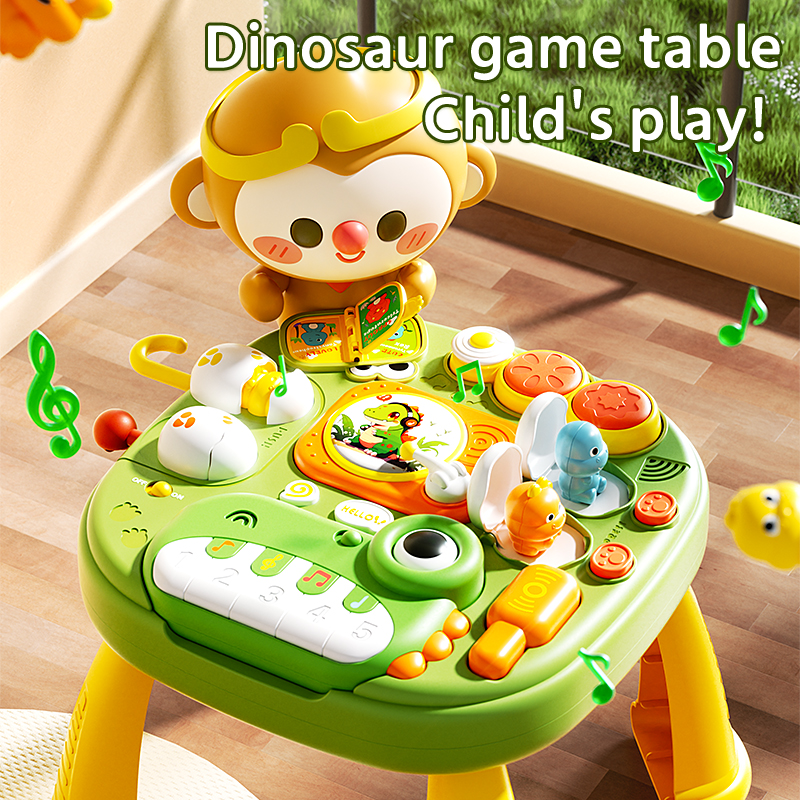 Multi-functional Dinosaur Activity Table With Piano &amp; Busy Toys For Babies 0-6 Years Plastic AAA Battery Operated