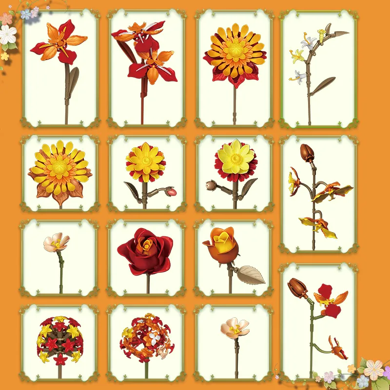 Sunflower Autumn Series DIY Educational Assemble Building Blocks, Original Toy Factory Bulk Wholesale Price Artificial Flower
