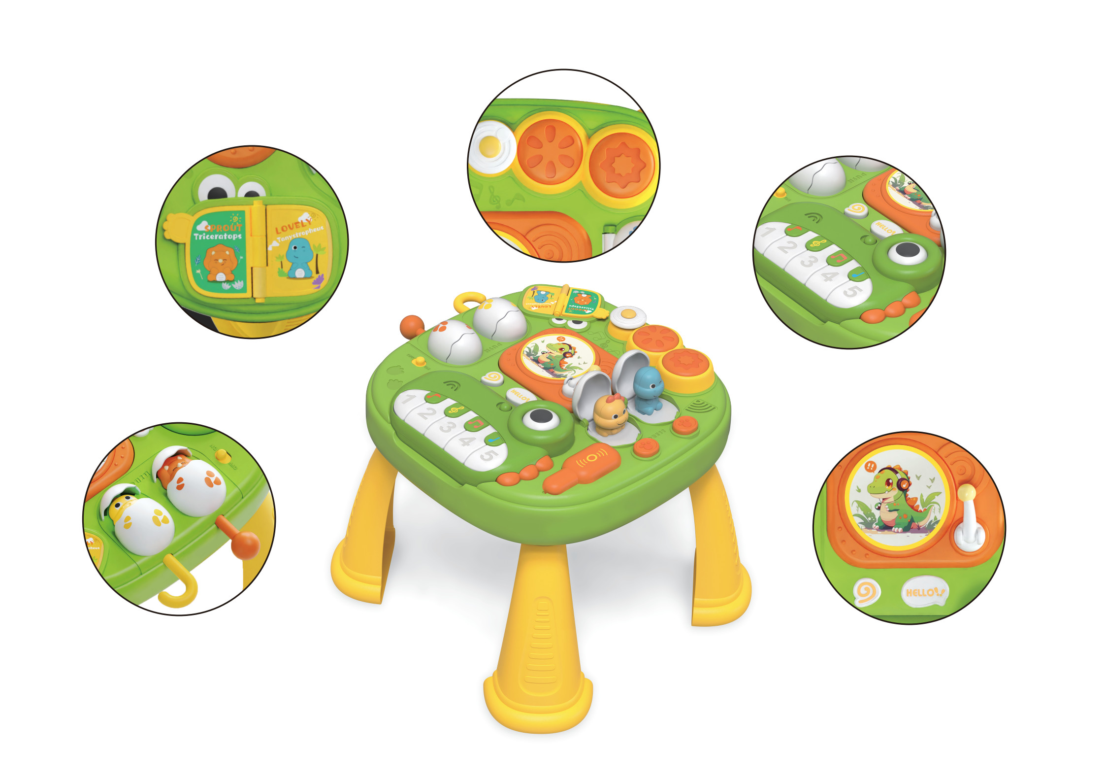 Multi-functional Dinosaur Activity Table With Piano &amp; Busy Toys For Babies 0-6 Years Plastic AAA Battery Operated