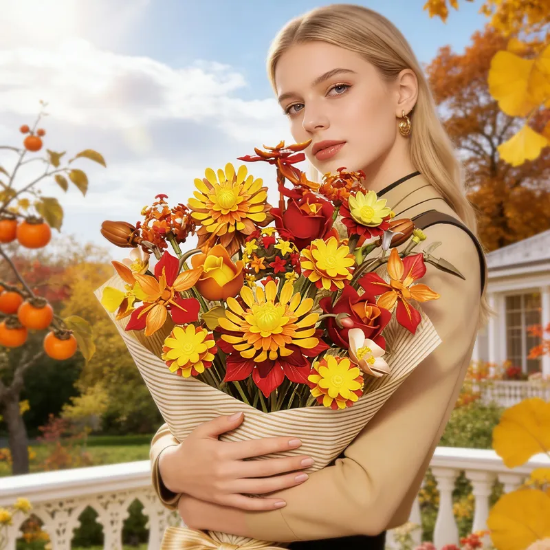 Sunflower Autumn Series DIY Educational Assemble Building Blocks, Original Toy Factory Bulk Wholesale Price Artificial Flower