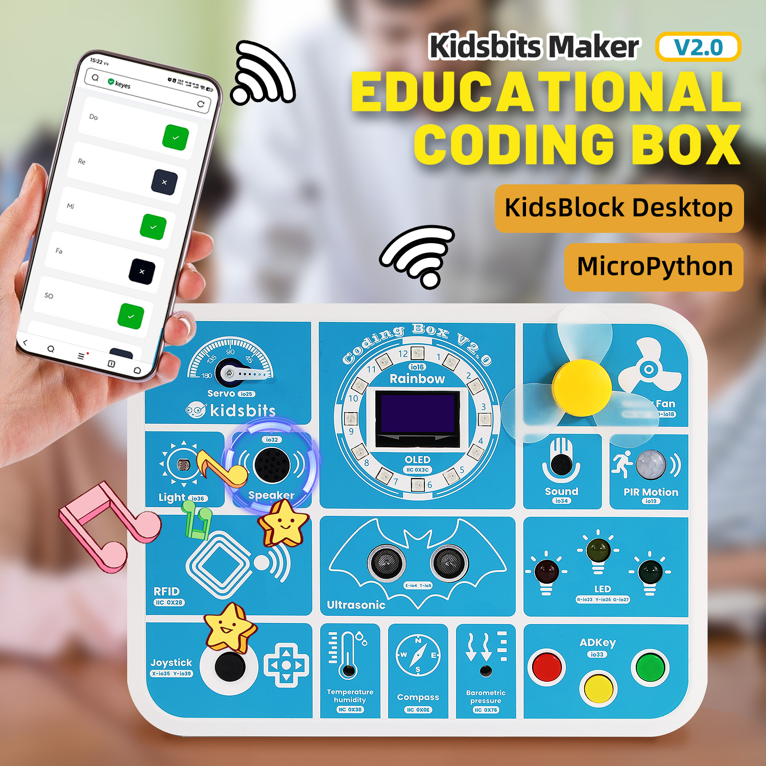 Kidsbits New Upgrade Programming Learning Starter Kit for Arduino Stem Education 6+ Years Old Children ESP-32 Maker Coding Box