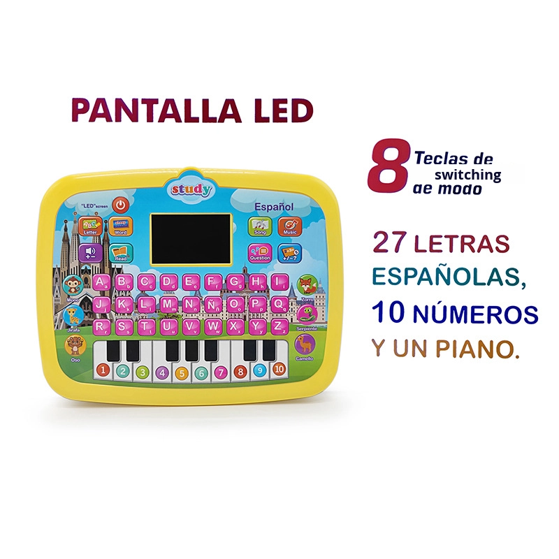 New Style Children's Educational LED Screen Spanish Learning Machine Toy Plastic Tablet Reading Early Learning Tool Battery