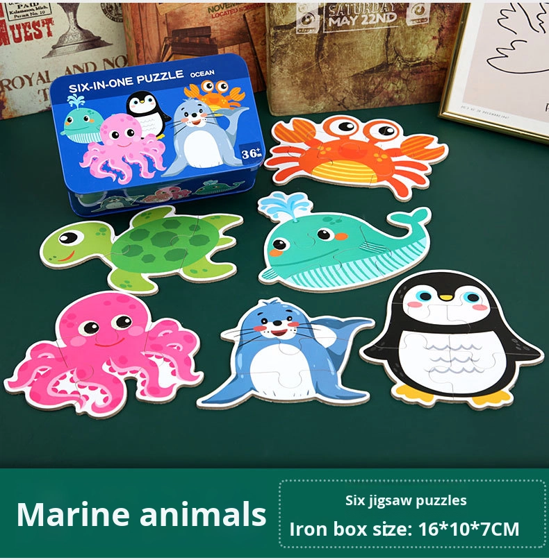 Wooden DIY Toy for 3-6 Years Old Children's Early Education Six-in-One Puzzle Kindergarten Educational Toys Animal Traffic