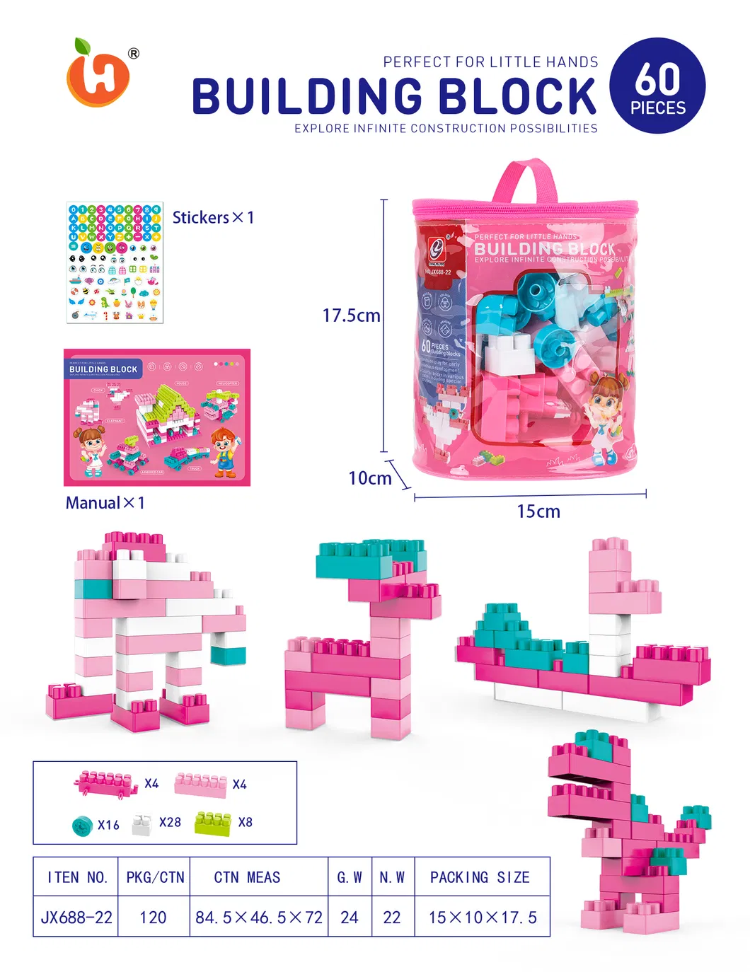 60PCS Building Blocks Early Learning Toys for Toddlers 1.5-3 Years Old