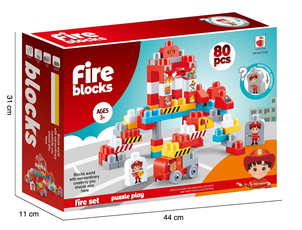 Plastic Bricks Early Educational Learning Toy for Kids Creative DIY 80PCS Fire Large Building Blocks Set