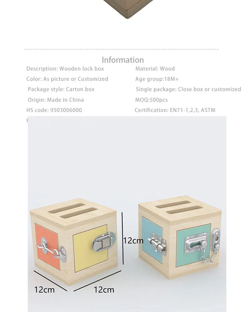Montessori Educational Wooden Lock Box Mechanisms Learning Play Set