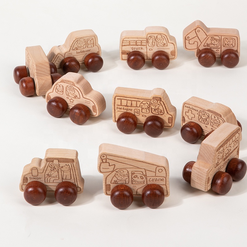 Montessori Wooden Toy Car, Wooden Vehicles For Toddlers 1-3, Fine Motor Skills Educational Toy, Mini Wooden Trucks Play Vehicles