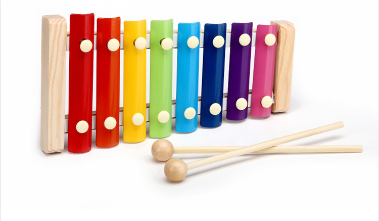 Wooden Eight-Note Xylophone 6-Piece Children's Toy Building Blocks Early Education Percussion Instrument 8 Scales Movie TV Color