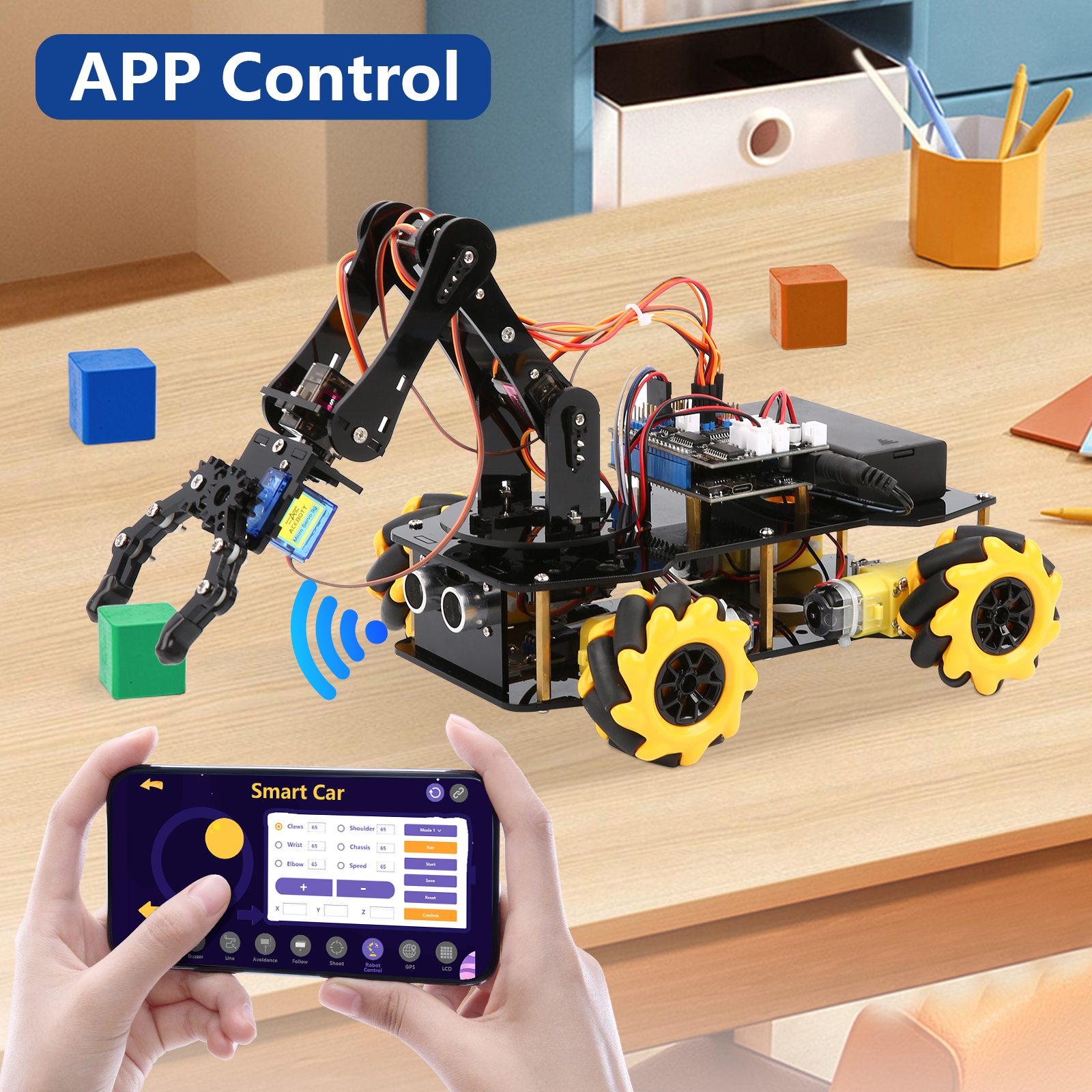 ACEBOTT ESP32 Robotic Arm Car DIY Kit Smart Remote Control Robot STEM Education Programming Coding Learning Toy for Arduino
