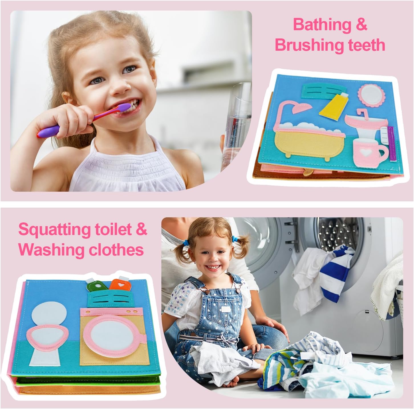 Montessori Toys Practical Non-Woven Fabric Book Pink House Role-Playing Activity Book Educational Book for Toddlers