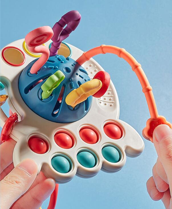 Pull String Interactive Silicone Toy Finger Training Educational Baby Early Learning Toy Wholesale Custom Logo Acceptable