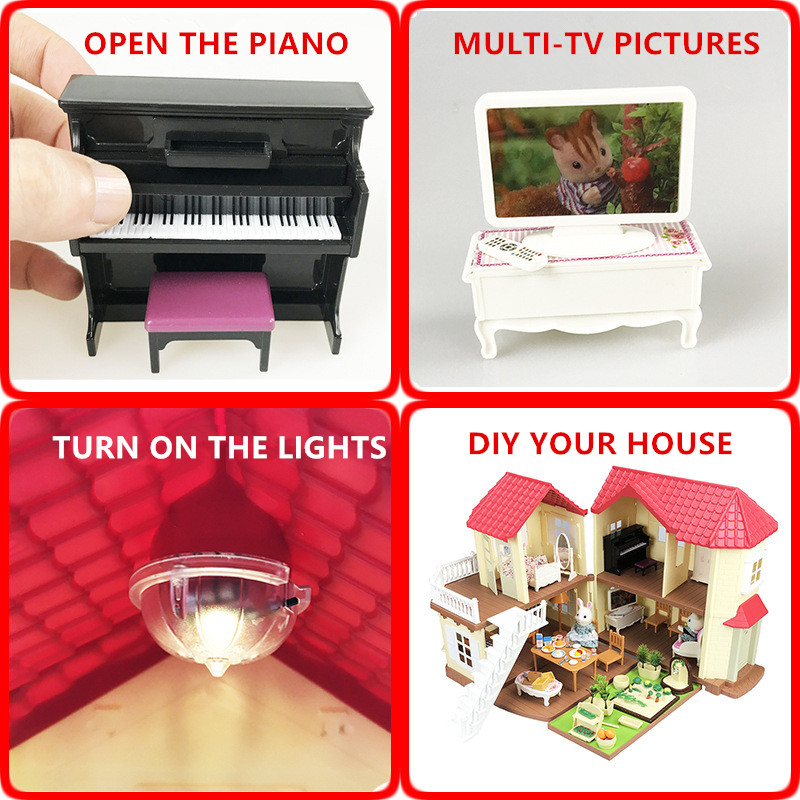 2025 Best Seller Forest Family Big Villa Set Mini House Toys Kids Toy Doll House Girls Role Play Kits Educational Pretend Toys