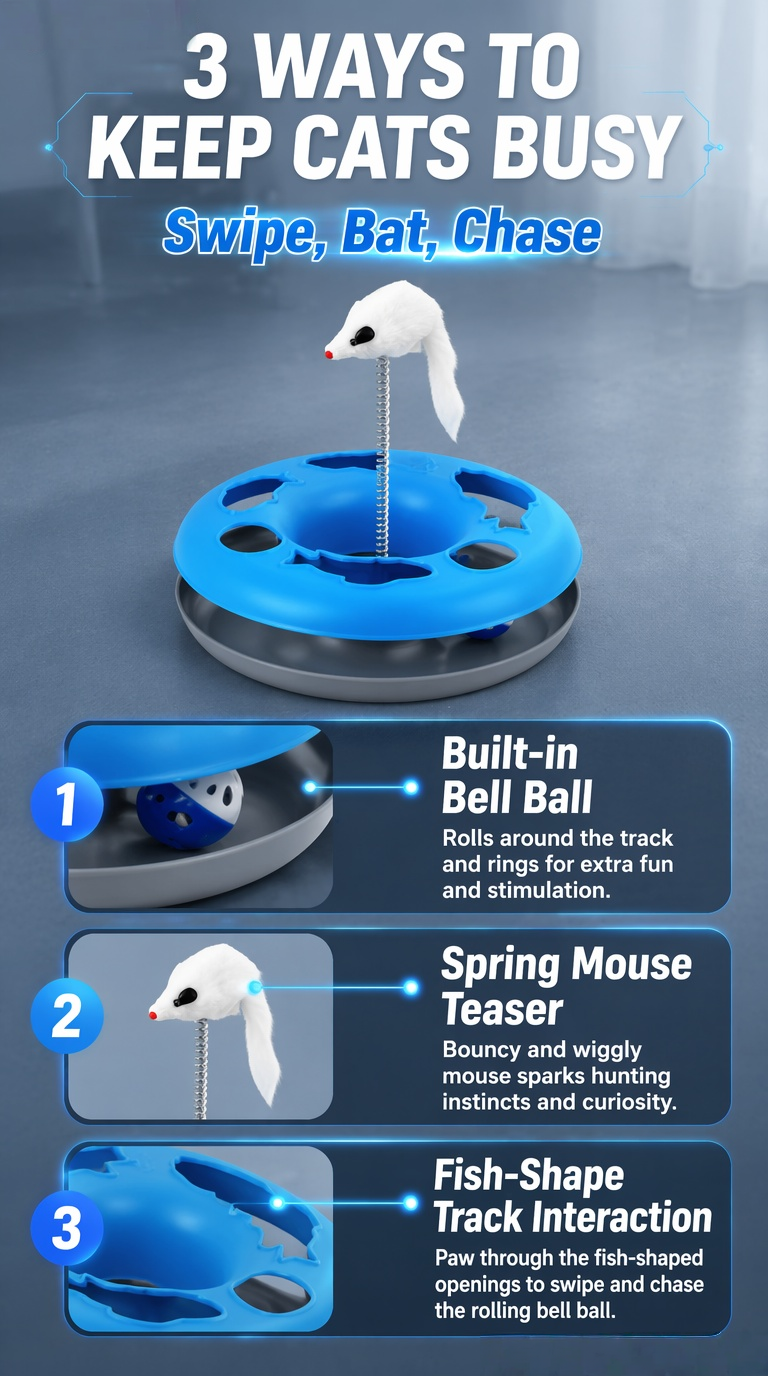 OEM ODM Private Label 3-in-1 Interactive Cat Toy Turntable CT-T008 Food-grade ABS Pet Intelligence Toy Wholesale
