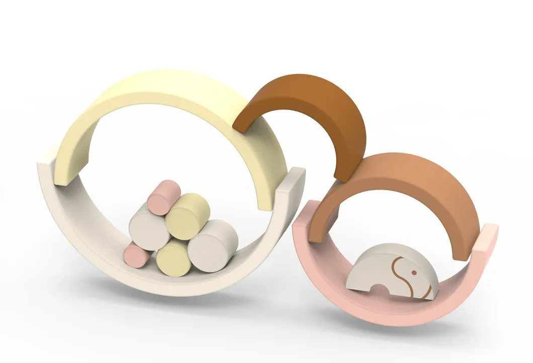 Wooden Educational Montessori Rainbow Bridge Set Tower Toy Detail View