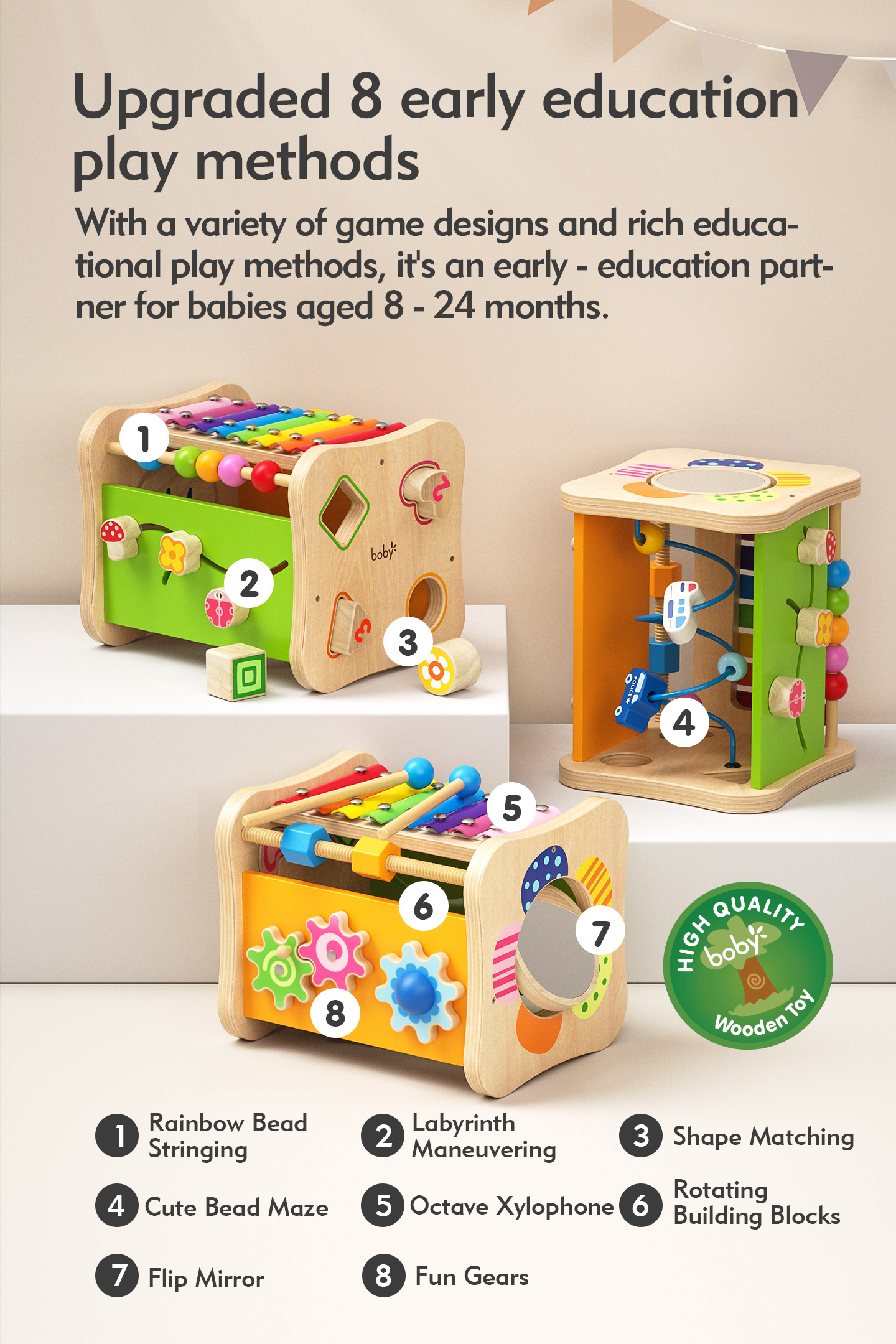 Montessori Wooden Educational Toys for Toddlers 1-2 Years Sensory Multi-Functional Activity Box