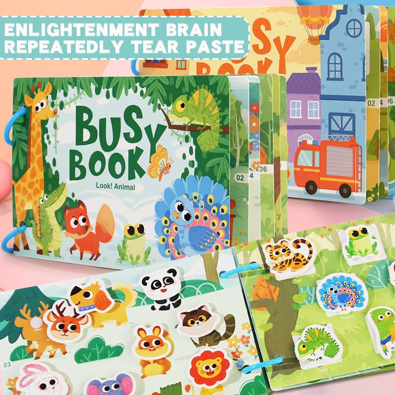 Montessori Dinosaur Fruit Quiet Busy Books Children Activities Puzzle Paste Matching Game Educational Learning Toys For Kids
