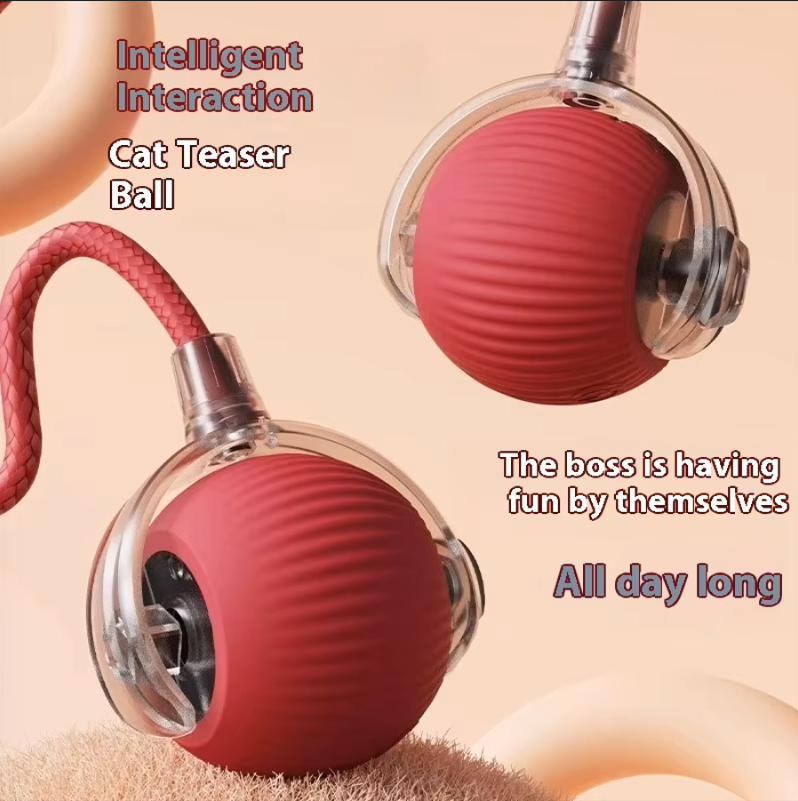 Smart Rechargeable Interactive Cat Ball Toy Automatic Rolling With Faux Tail USB Charging Motion Activated Remote Control