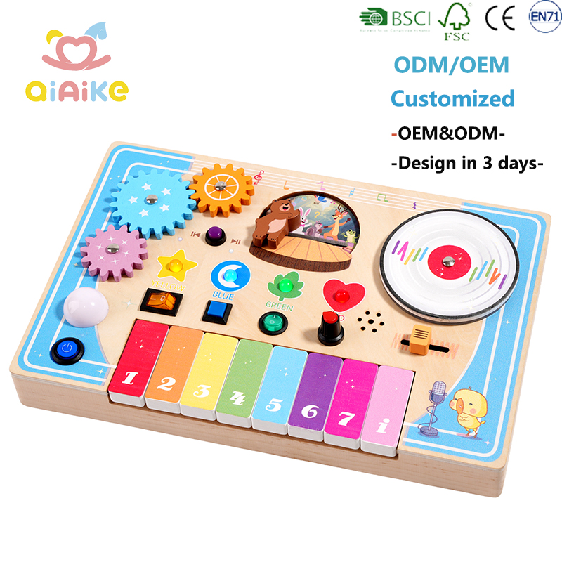 Custom Portable Wooden Sensory Activity Board for Kids-Educational Music DJ Circuit Busy Board LED Montessori Inspired Travel