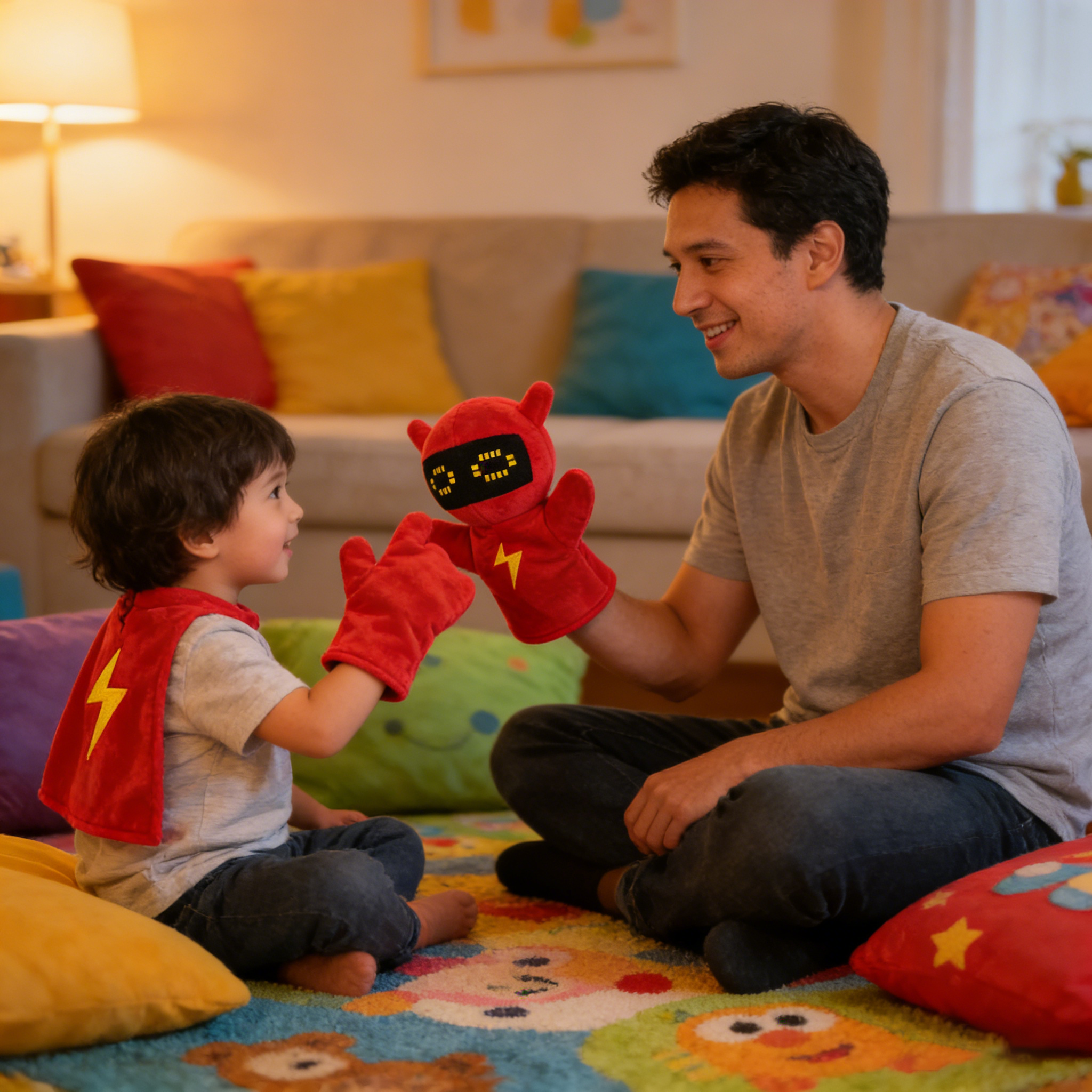 Customized High-quality ultra Soft Red Robot Children's Role-playing Early Education Interactive Toy Plush Hand Puppet