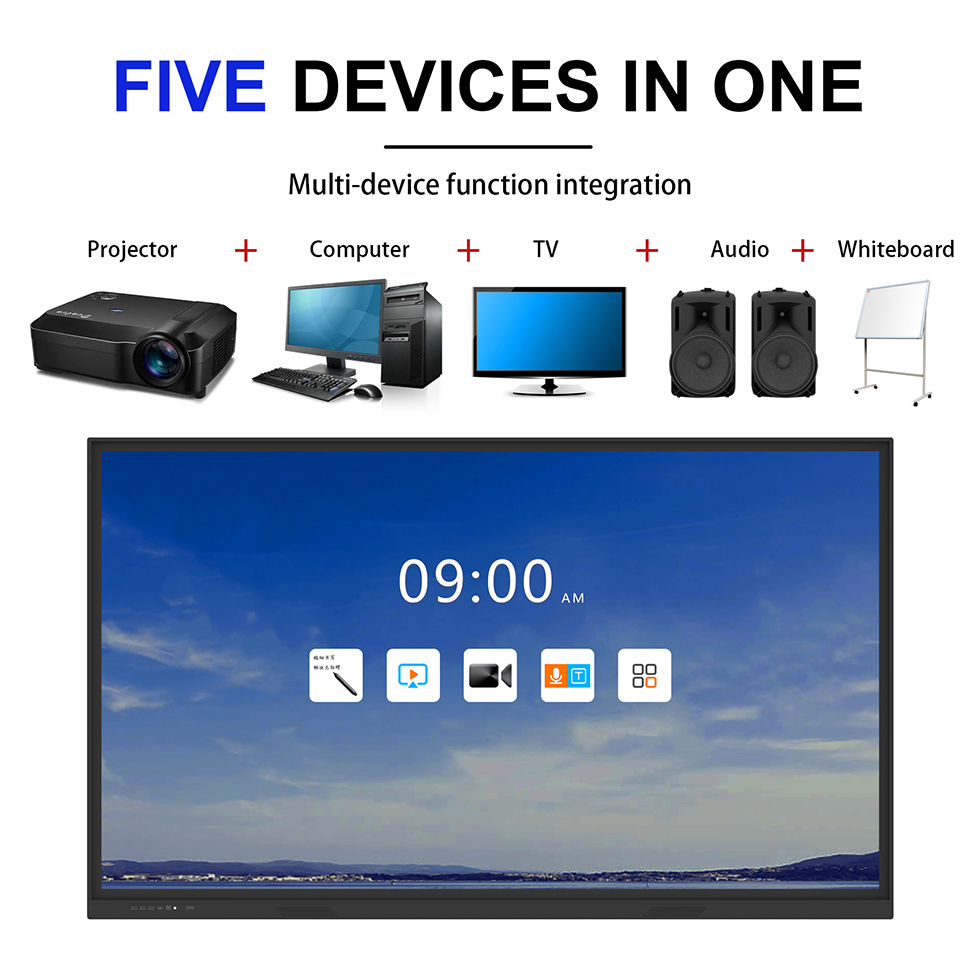 2025 Hot Sales 4K 65 75 86Inch Digital Board Touch Board AI Camera All-In-One Android PC School Furniture Interactive Whiteboard
