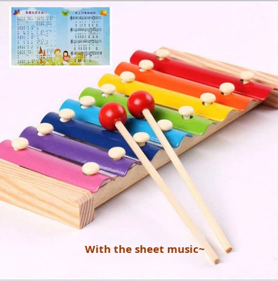 Wooden Eight-Note Xylophone 6-Piece Children's Toy Building Blocks Early Education Percussion Instrument 8 Scales Movie TV Color