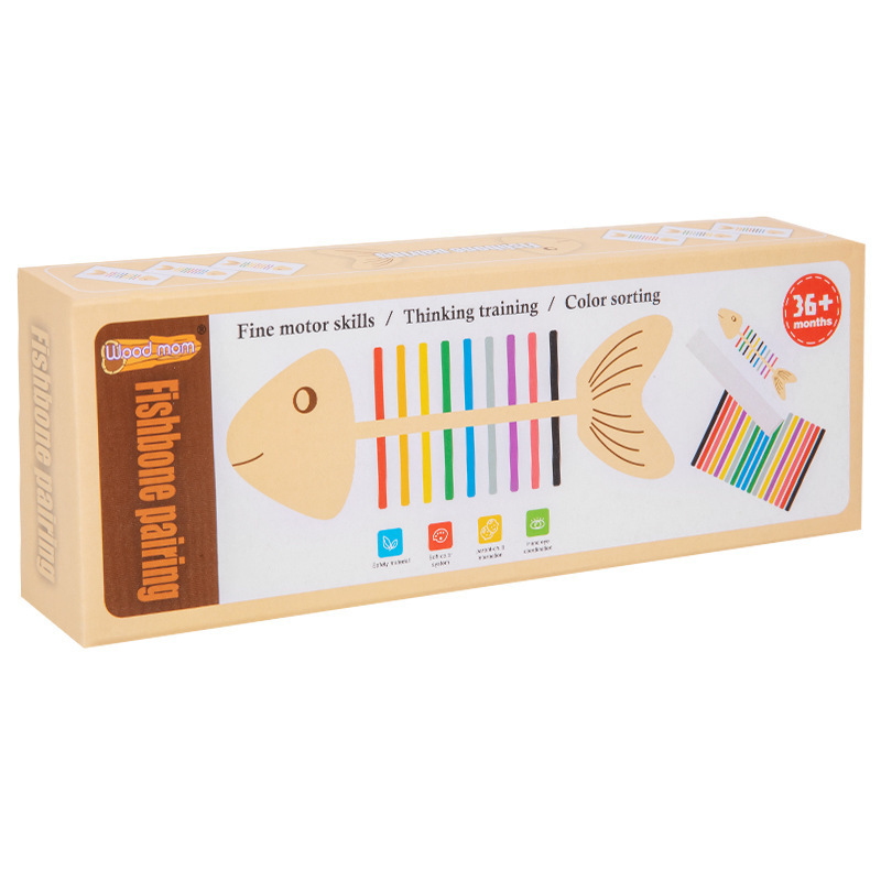 Cross-Border Hot-Selling Early Education Children's Toys Color Matching Montessori Fish Bone Insertion Stick Fine Motor Skills
