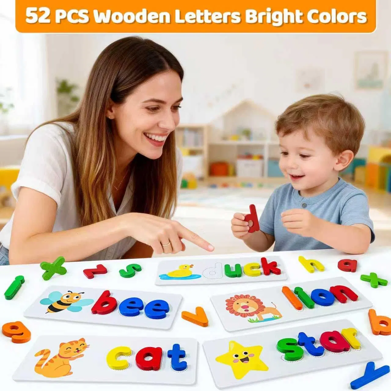 Ibay Alphabet ABC Learning Educational Toys for 3 4 5 Years Old Boys Girls Wooden Puzzle Flash Cards Preschool Activity Letter Matching Games for Kids Toddlers