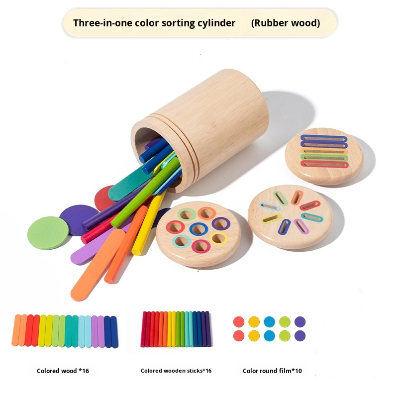 Montessori Three-In-One Fine Motor Educational Toys for Toddlers Cross-Border Popular Wooden Toys with Color Classification
