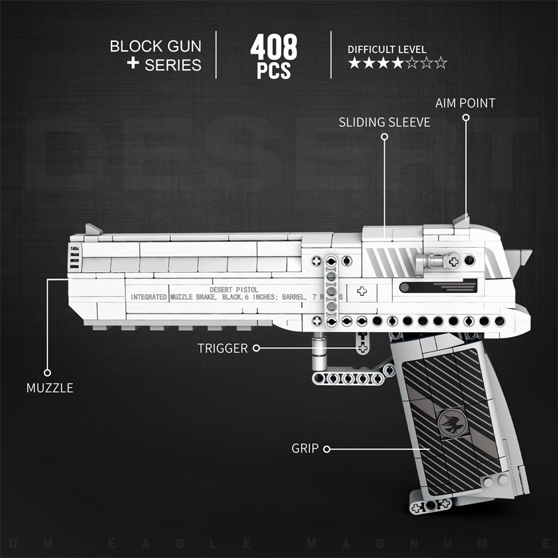 Desert Eagle Launcheable FPS Game Role Play Assembly Educational DIY Building Block Pistol Model Toy for Boys Adults