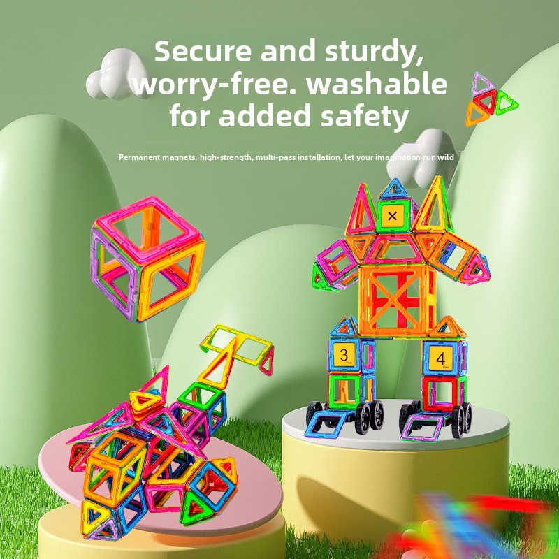 Qianman Large Magnetic Tile Set EN71 Certified CPC Certified Plastic Building Blocks Children Educational Toys