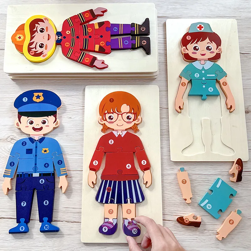 Wooden 3D Character Occupation Cognitive Learning Puzzles Toy