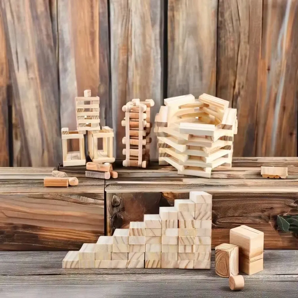 Mini DIY Wooden Building Block Sets Custom Domino Balance Game Baby Educational Early Learning Toys