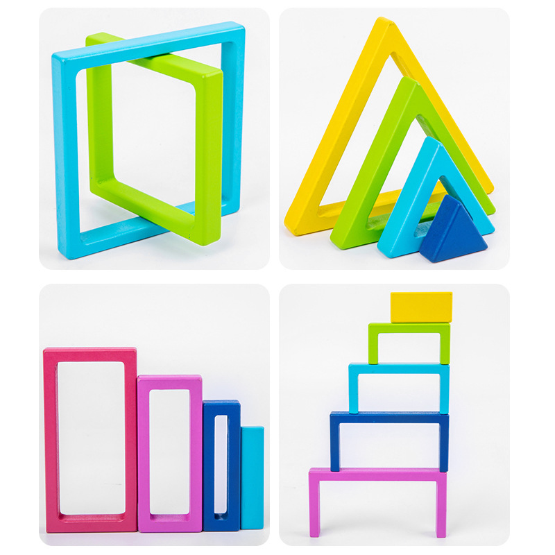 Wooden rainbow Building Blocks Children's Color and Shape Cognition Assembly Folding Music Early Education Educational Toys