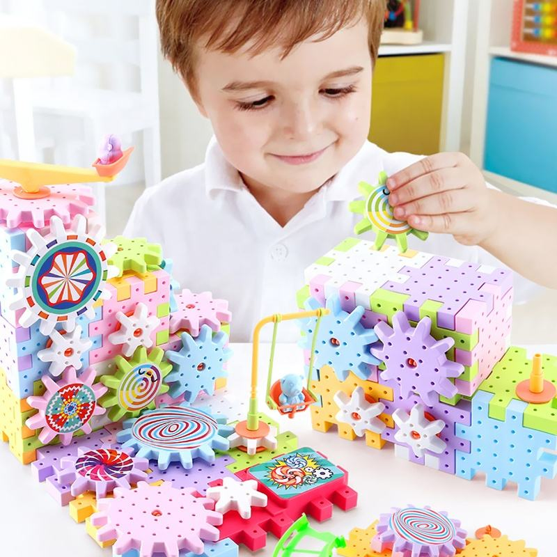 Samtoycn 3D Stem 83PCS Block Variable Puzzle Toys Interlocking Block Moulds Electric Gear Rotating Building Blocks for Kids Educational DIY Brick Plastic Toy