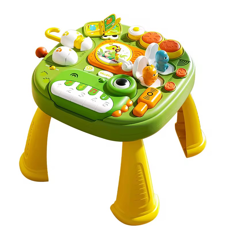 Multi-functional Dinosaur Activity Table With Piano &amp; Busy Toys For Babies 0-6 Years Plastic AAA Battery Operated