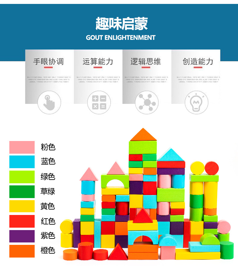 Wooden Building Blocks Colored Particle Shape and Matching Educational Toys