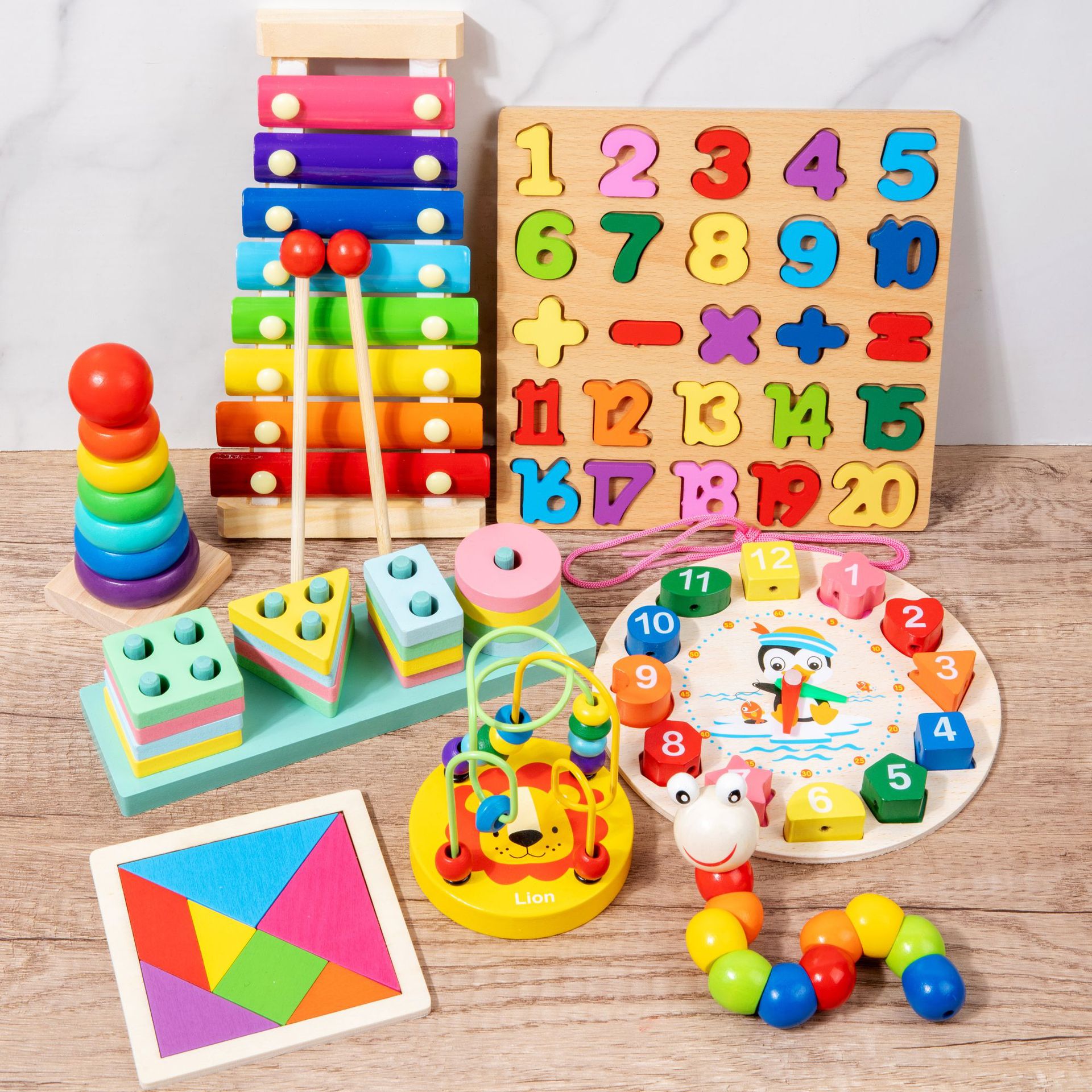 Children's Early Education Wooden Music Octave Piano Caterpillar Montessori Beads Set of Column 11 Types of Wooden Toys
