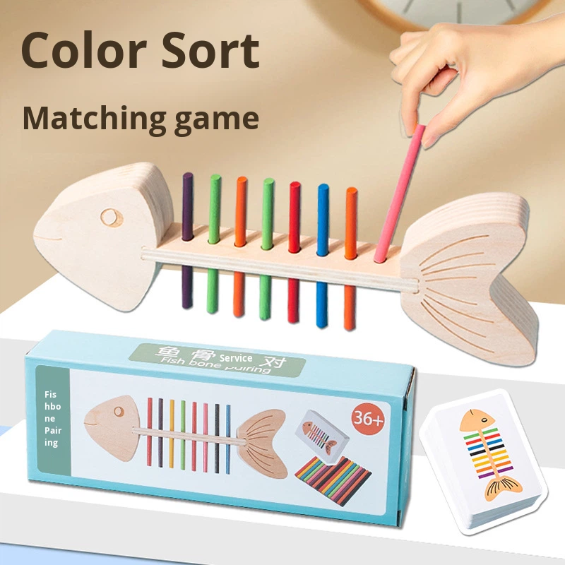 Cross-Border Hot-Selling Early Education Children's Toys Color Matching Montessori Fish Bone Insertion Stick Fine Motor Skills