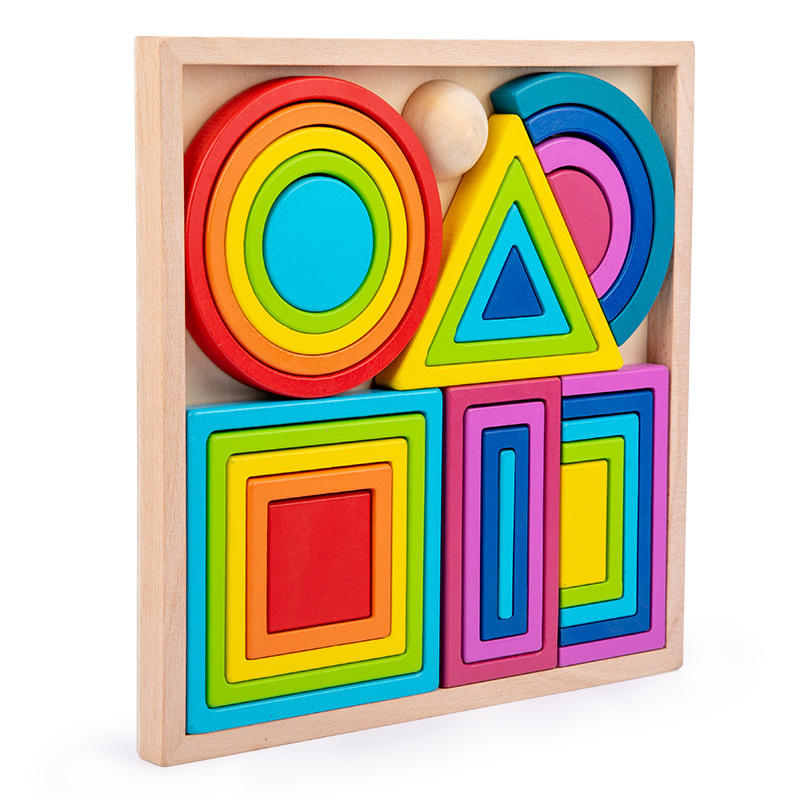 Wooden rainbow Building Blocks Children's Color and Shape Cognition Assembly Folding Music Early Education Educational Toys