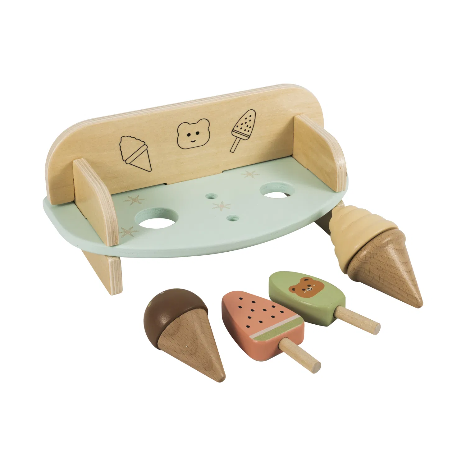 Wooden Educational Montessori Intellectual Wholesale Baby Kids Children DIY Puzzle Toys Role Play Ice Cream Stand Toy