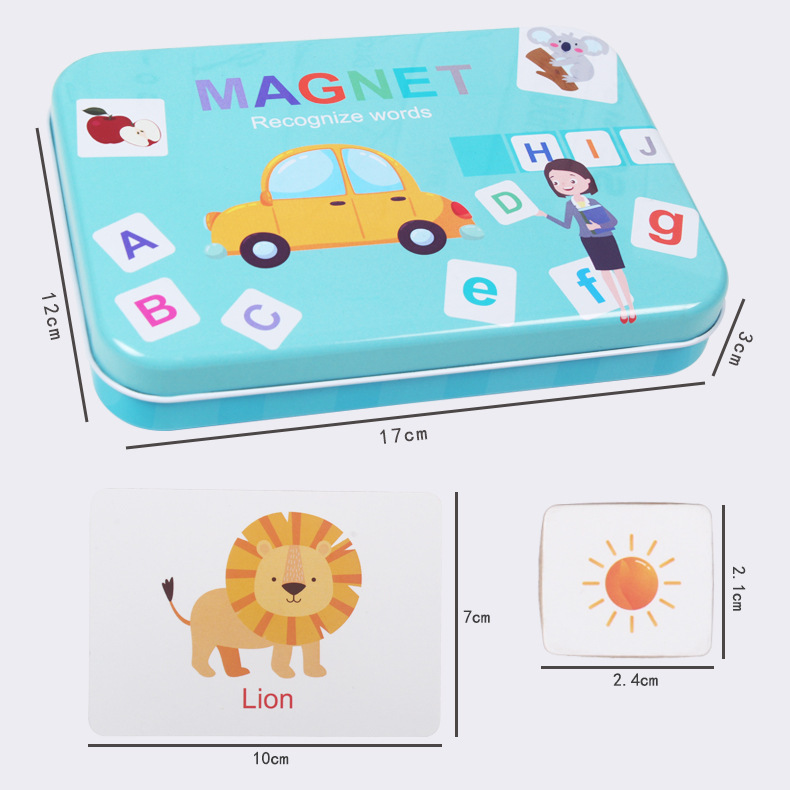 Magnetic Iron Box Word Puzzle Game Children Ages 4-6 Early Learning Alphabet Recognition Matching Spelling Wooden Toy