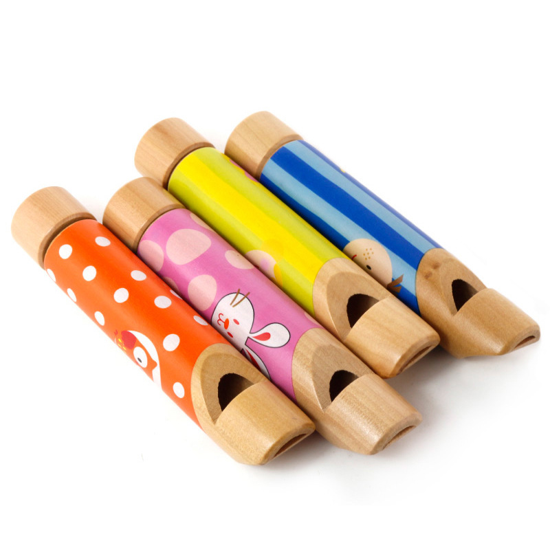 Hot Sell Orff Solid Wood Push-Pull Flute Cartoon Style Bass Wooden Children's Music Toy for Kids Toddler Boys &amp; Girls Wholesale